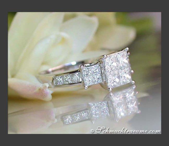 Princess Diamanten Ring in Weißgold 750