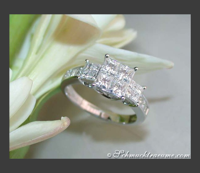 Princess Diamanten Ring in Weißgold 750