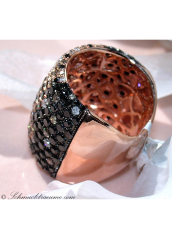 Huge Ring with Black, White & Natural Brown Diamonds