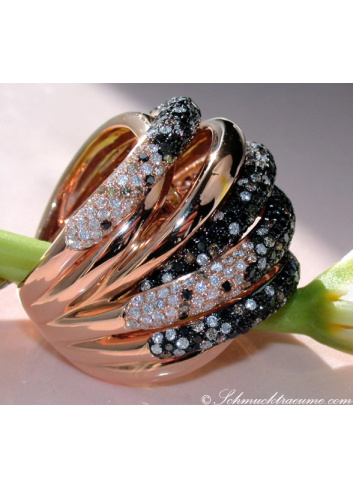 Opulent ring with black, natural brown & white diamonds