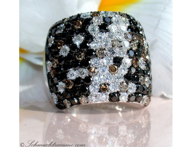 Magnificent Ring with Black, Natural Brown & White Diamonds