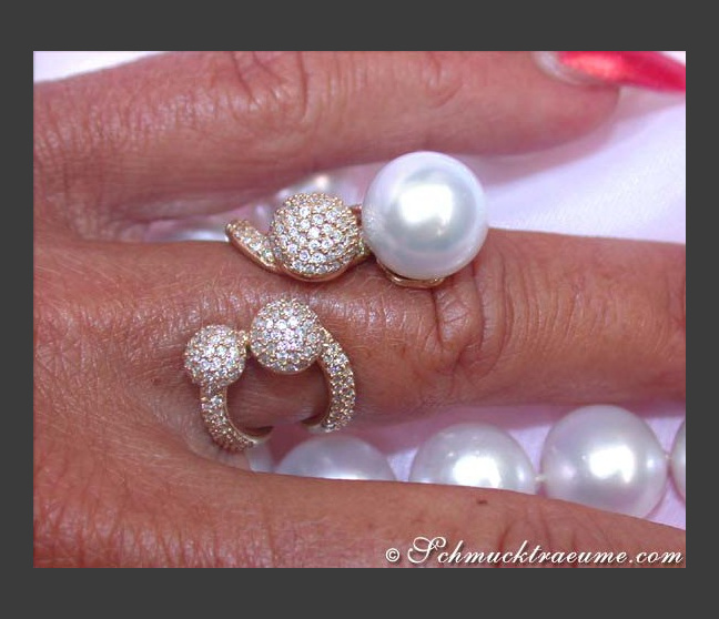 Südseeperle Ring mit Brillanten Pavé Kugeln