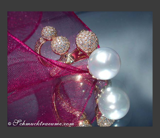 Südseeperle Ring mit Brillanten Pavé Kugeln