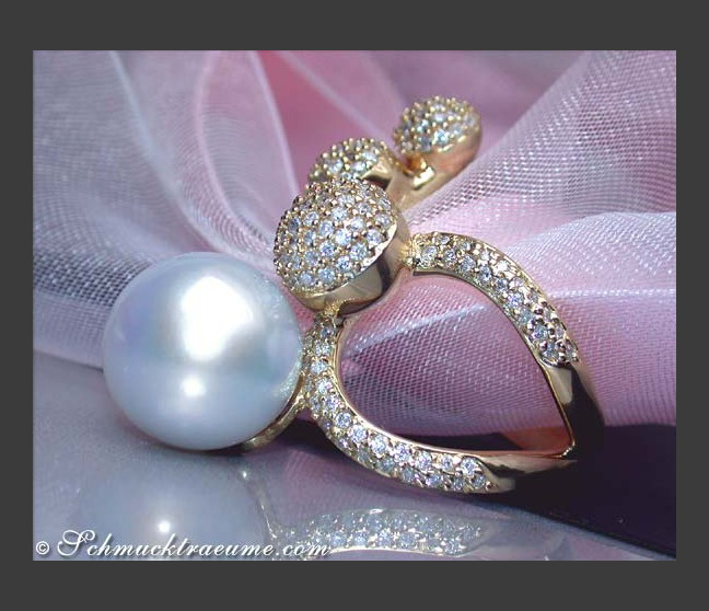 Südseeperle Ring mit Brillanten Pavé Kugeln