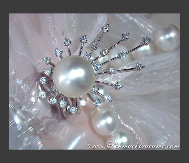 Südseeperle Ring mit Brillanten 14 mm makellos