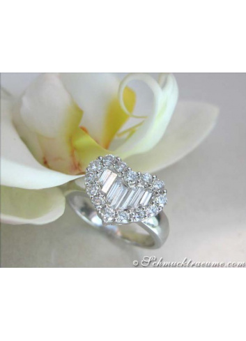 Exquisite Diamond Heart Ring with Taper Diamonds