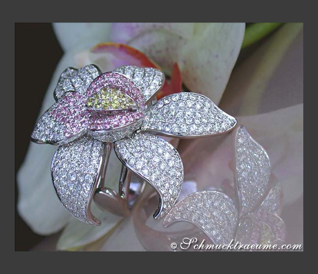 Diamanten Orchidee Ring mit Saphiren