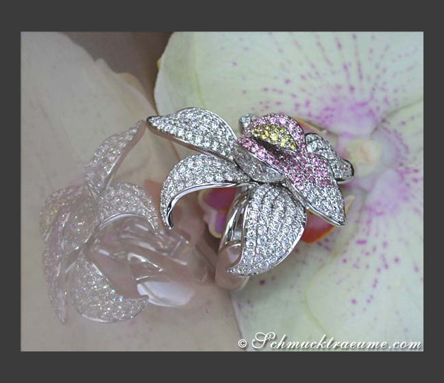 Diamanten Orchidee Ring mit Saphiren
