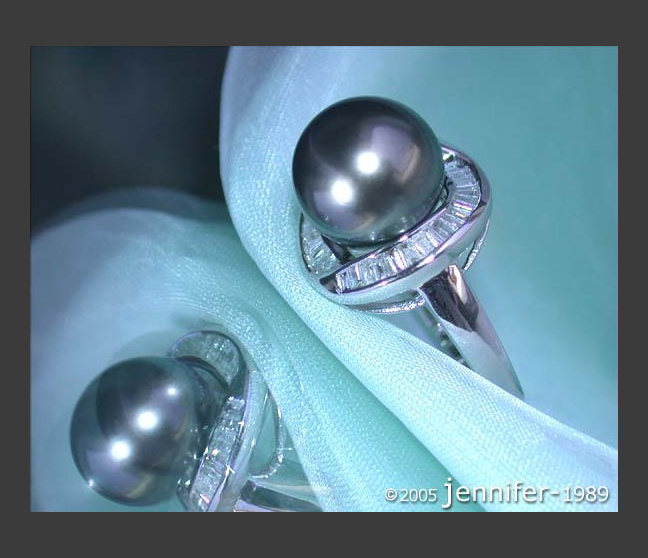 Tahitiperle Ring mit Trapez Diamanten in Weißgold 585