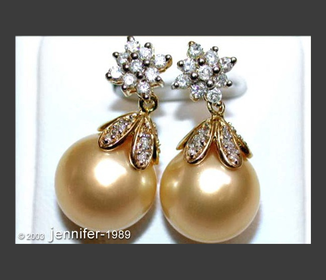 Goldene Südseeperlen Ohrringe mit Diamanten