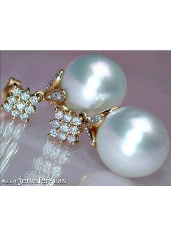 Southsea Pearl Earrings with Diamond Squares