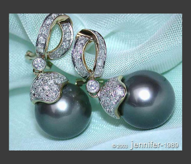 Elegante Tahitiperlen Brillanten Ohrringe in Gelbgold