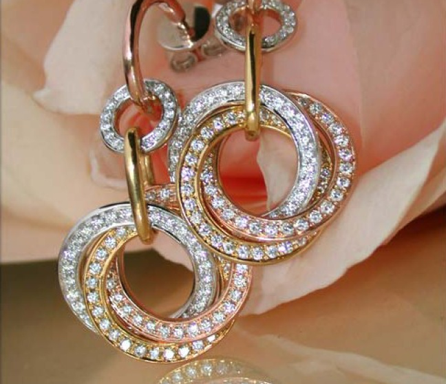 Diamanten Ohrringe mit Kreisen Weißgold Gelbgold Rosegold