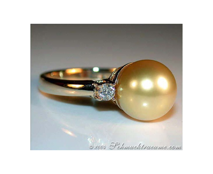 Precious Golden Southsea Pearl Ring with Diamonds