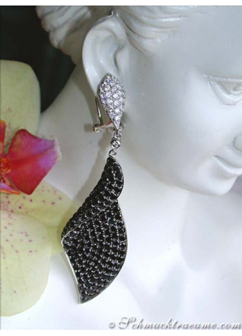 Terrific Black & White Diamond Dangling Earrings (68 mm)