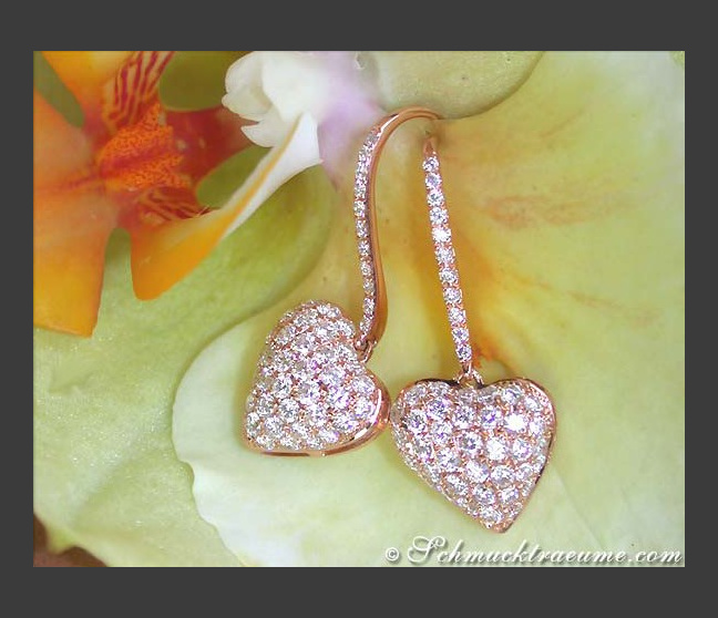 Diamanten Herz Ohrstecker in Roségold