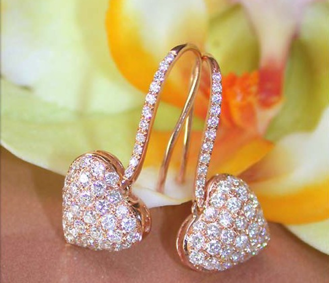 Diamanten Herz Ohrstecker in Roségold