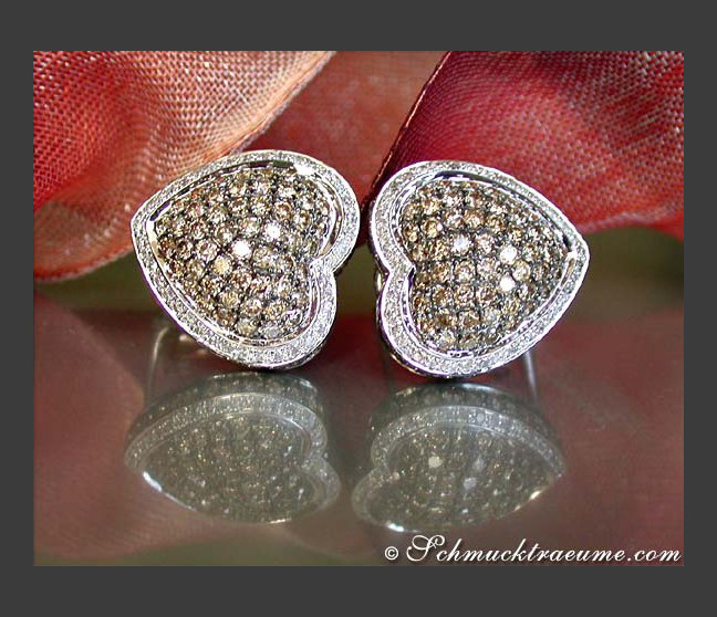 Herz Ohrstecker mit braunen Diamanten