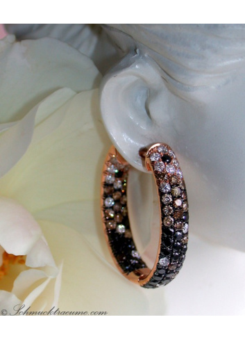 Stately Hoop Earrings with Black, Brown & White Diamonds