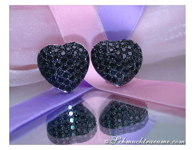 Feminine Black Diamond Heart Earrings
