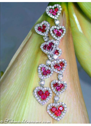 Magnificent Ruby Heart Earrings with Diamonds