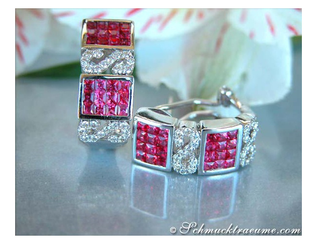 Attractive Ruby Earrings with Diamonds