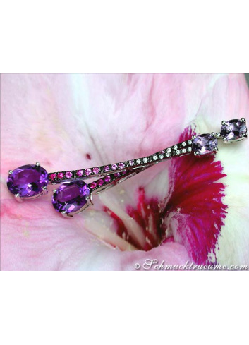 Amethyst Ohrstecker mit Saphir, Rubin und Diamant