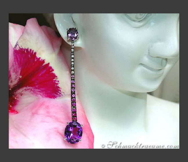 Amethyst Ohrstecker mit Saphir, Rubin und Diamant