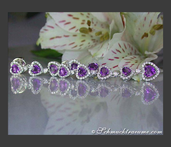 Amethyst Herz Ohrringe mit Brillanten