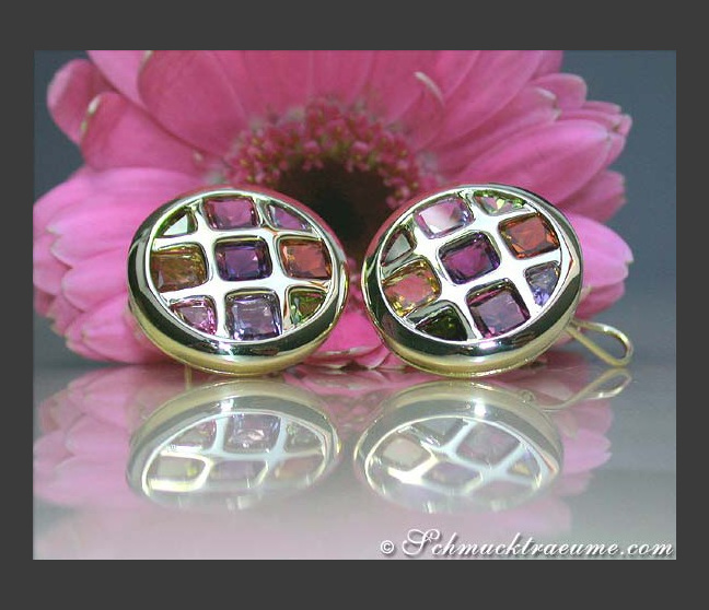 Multicolor Edelstein Ohrstecker in Gelbgold 585