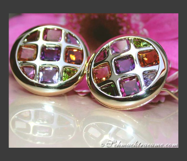 Multicolor Edelstein Ohrstecker in Gelbgold 585