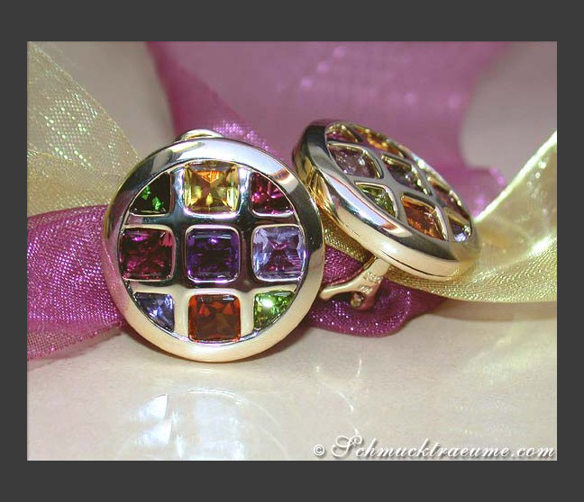 Multicolor Edelstein Ohrstecker in Gelbgold 585