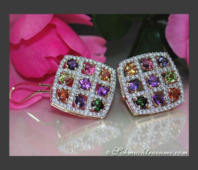 Multicolor Edelstein Ohrstecker mit Brillanten