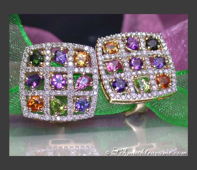 Multicolor Edelstein Ohrstecker mit Brillanten