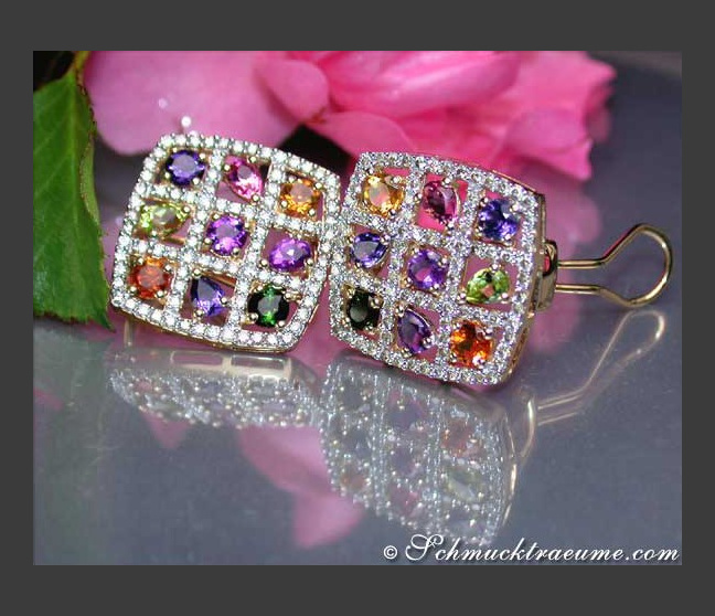 Multicolor Edelstein Ohrstecker mit Brillanten