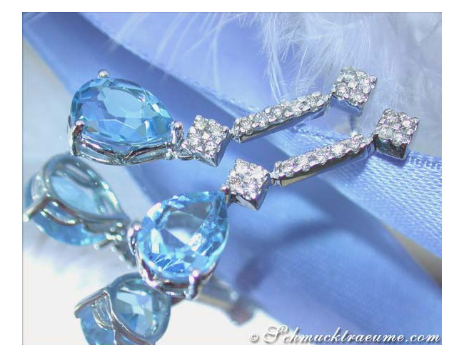 Cute Blue Topaz Earrings with Diamonds