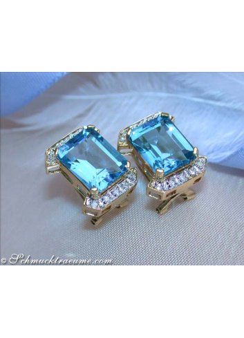Pretty Blue Topaz Earrings with Diamonds