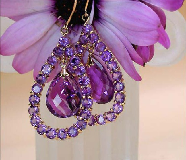 Amethyst Ohrhänger in Gelb Gold 585