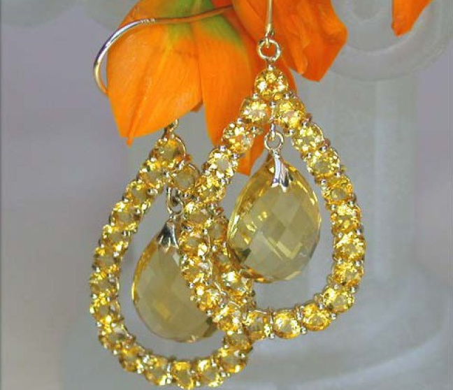 Citrin Ohrhänger in Gelb Gold