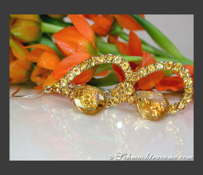 Citrin Ohrhänger in Gelb Gold