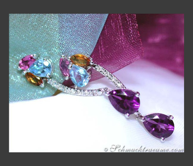 Edelstein Ohrstecker Citrin Blautopas Saphir Amethyst