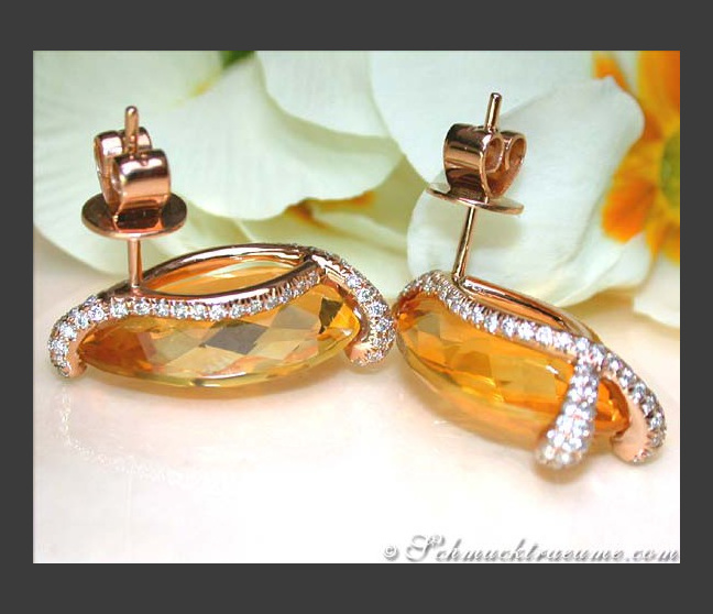 Citrin Ohrstecker mit Brillanten in Roségold 750