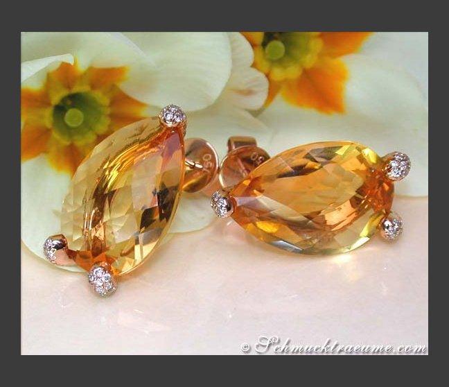 Citrin Ohrstecker mit Brillanten in Roségold 750