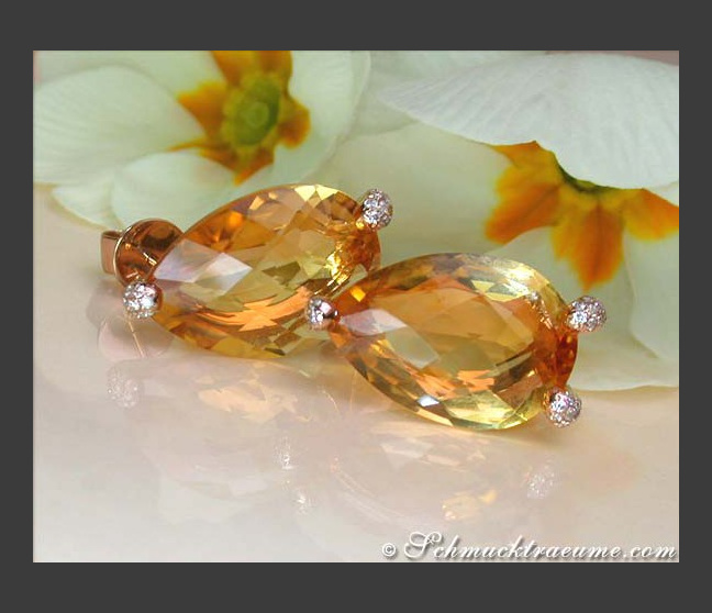 Citrin Ohrstecker mit Brillanten in Roségold 750