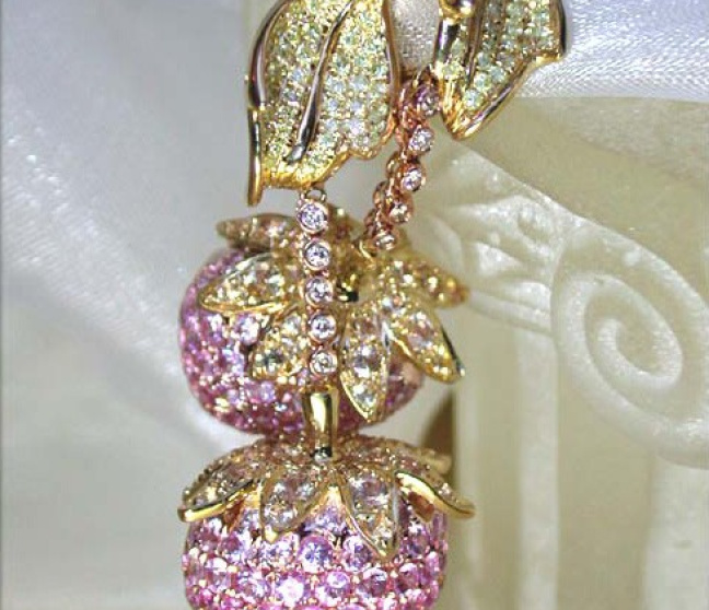 Ohrringe mit pinken Saphiren und gelben Diamanten