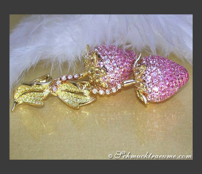 Ohrringe mit pinken Saphiren und gelben Diamanten