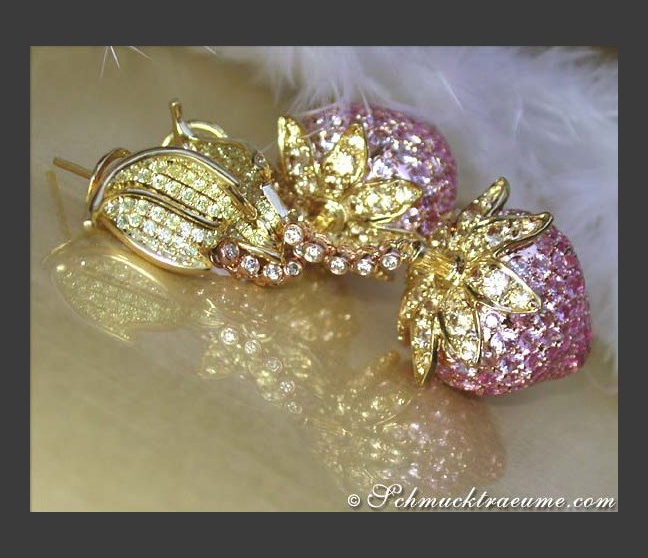 Ohrringe mit pinken Saphiren und gelben Diamanten