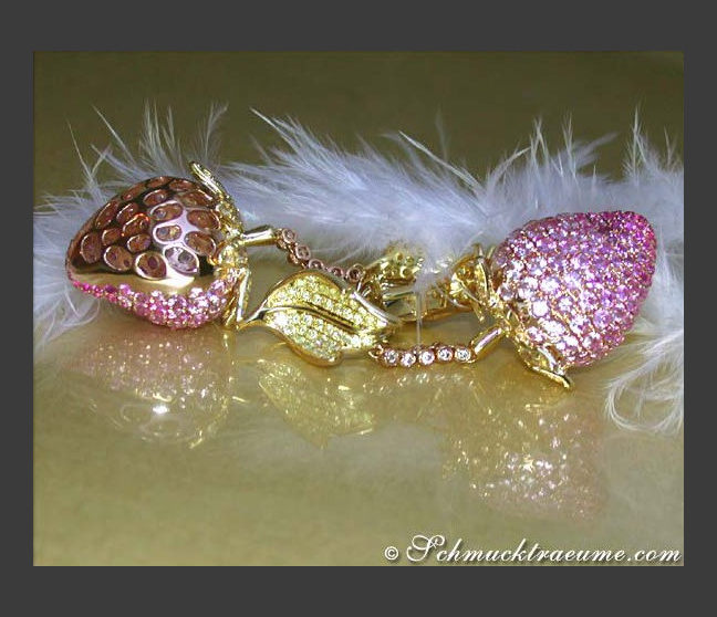 Ohrringe mit pinken Saphiren und gelben Diamanten