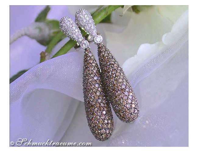 Magnificent Natural Brown & White Diamond Earrings