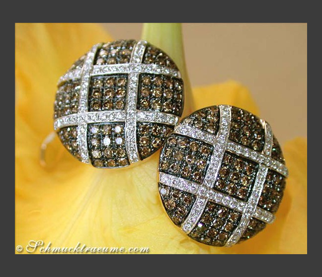 Ohrstecker mit braunen & weißen Brillanten